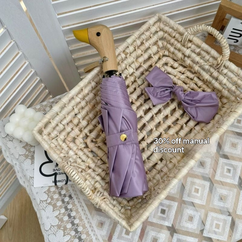 All-Weather 3-Fold Sun Umbrella with Duck-Head Handle UV Protection for Kids & Adults