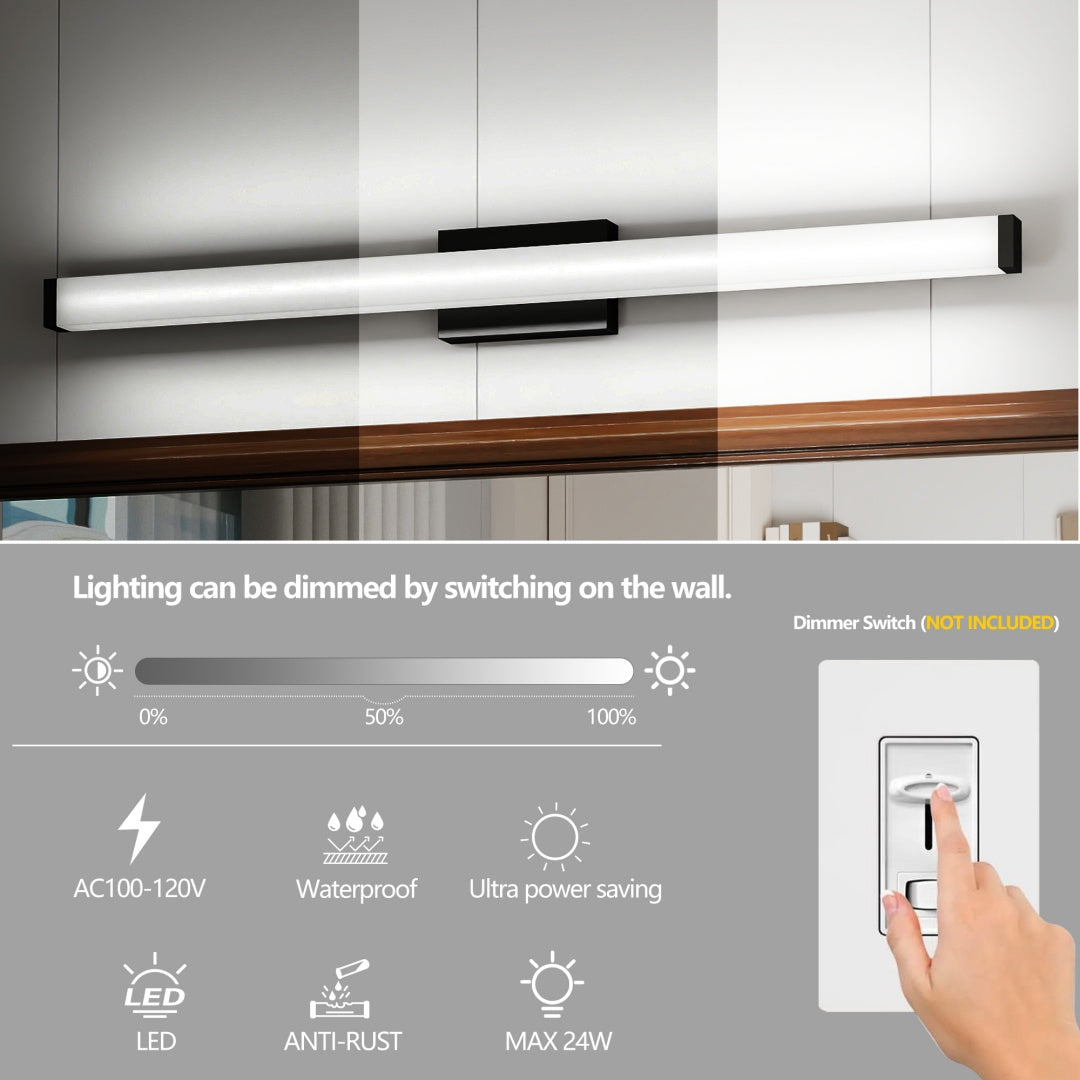 40 Inch Modern Bathroom LED Vanity Light Fixture - Matte Black
