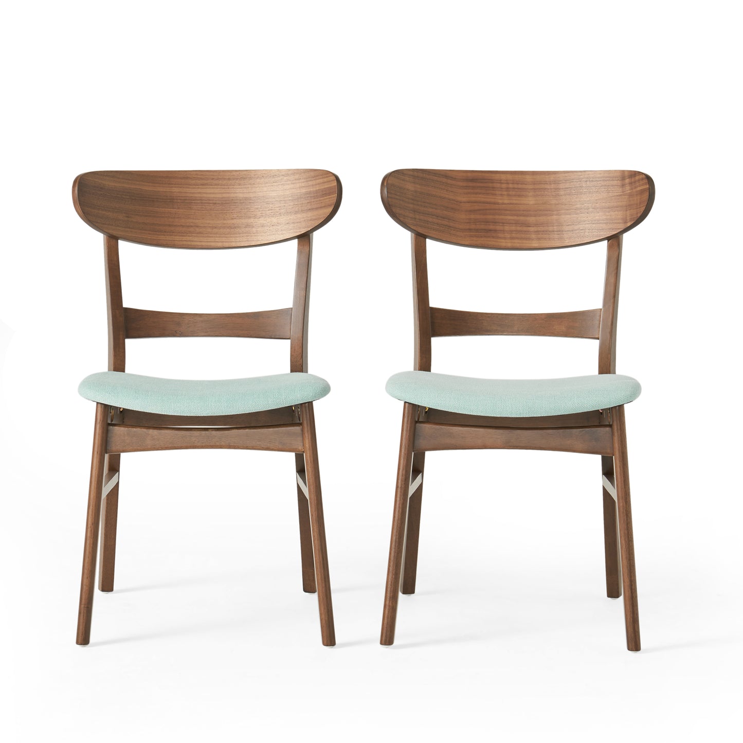 Set of 2 Mid-Century Dining Chairs - Upholstered Seat, Rubberwood Legs