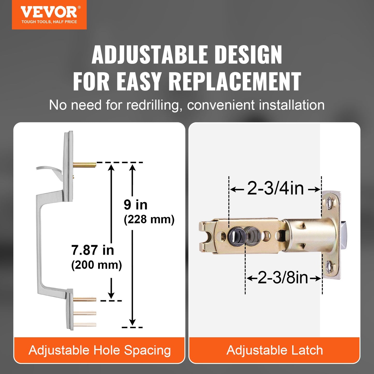 Square Front Door Handle Set - Reversible, Satin Nickel, Adjustable Spacing