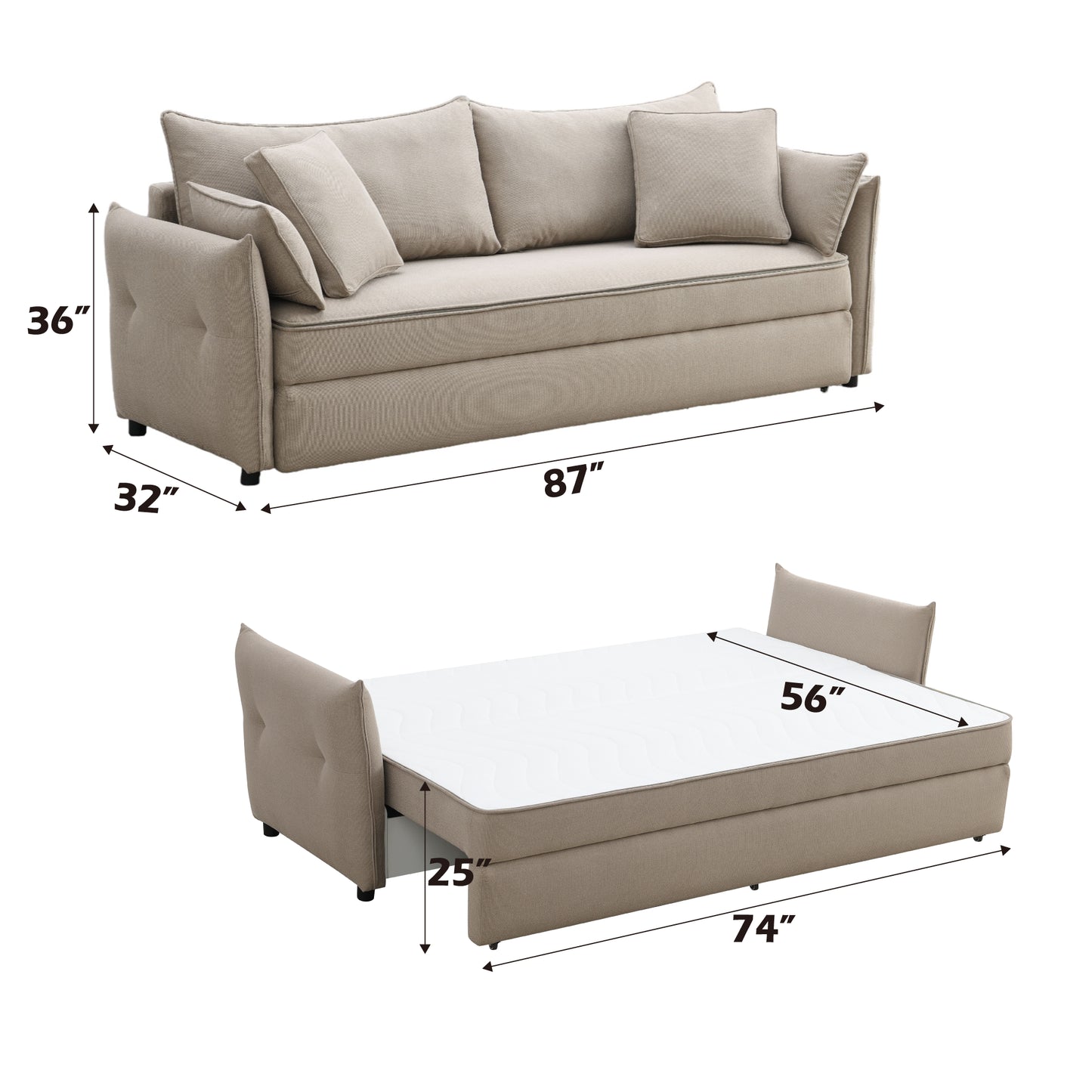 Pull-Out Fabric Sofa with Storage - Beige