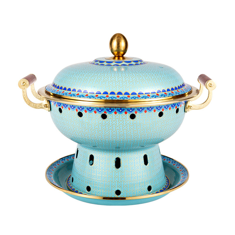 Pure Copper Enamel Flat Pot for Cooking, 26cm, Multiple Patterns & Colors