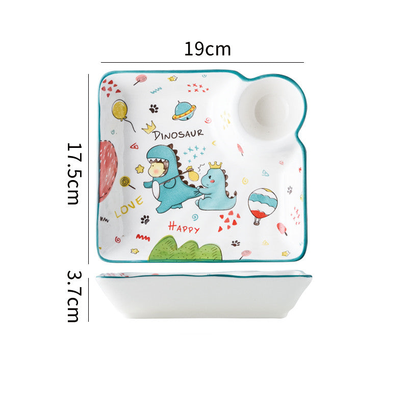 Cartoon Ceramic Dish Set with Dinosaur Pattern - Kitchen Tableware Collection