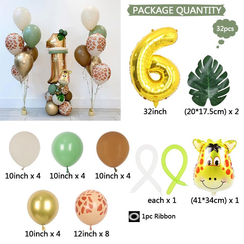 Green Leaf Jungle Animal Birthday Balloons - Digital Aluminum Film Decor Set