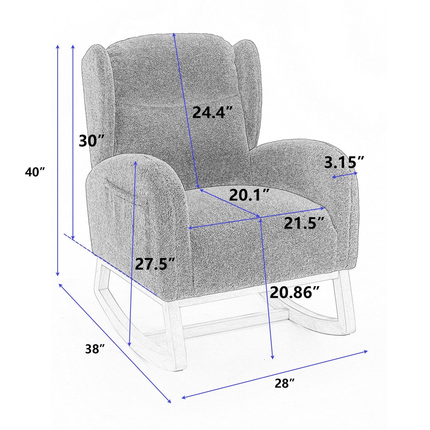 Modern Teddy Fabric Rocking Chair with Wood Legs - Dark Gray