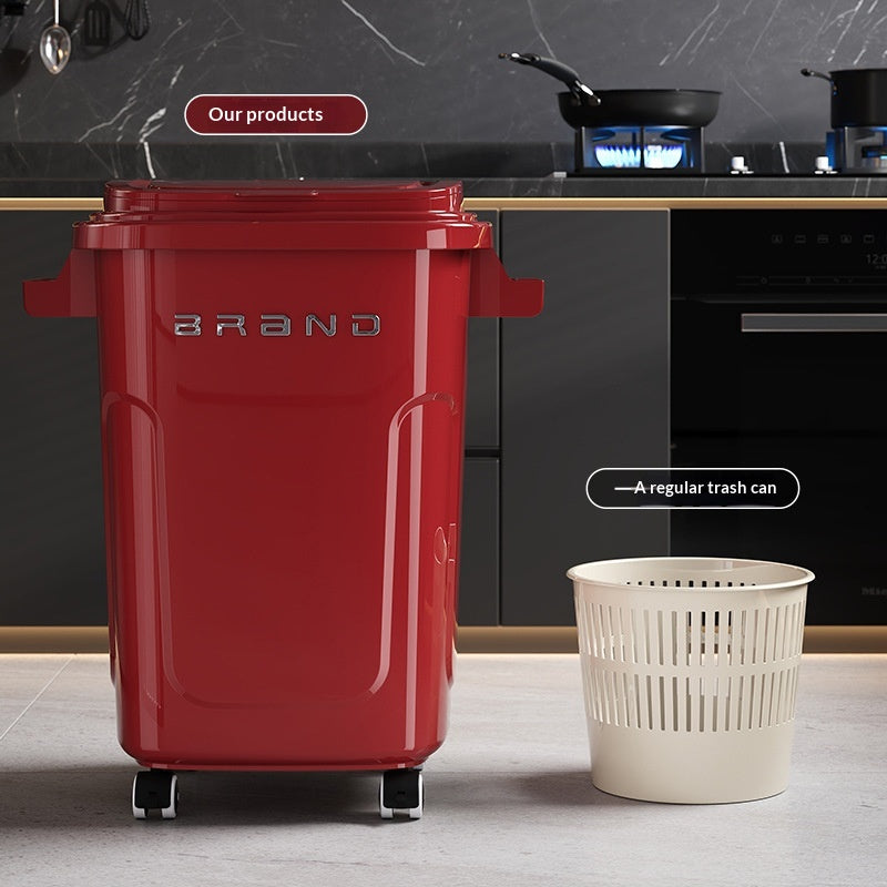 Large Capacity Kitchen Trash Can with Lid and Wheels, No Bending Needed