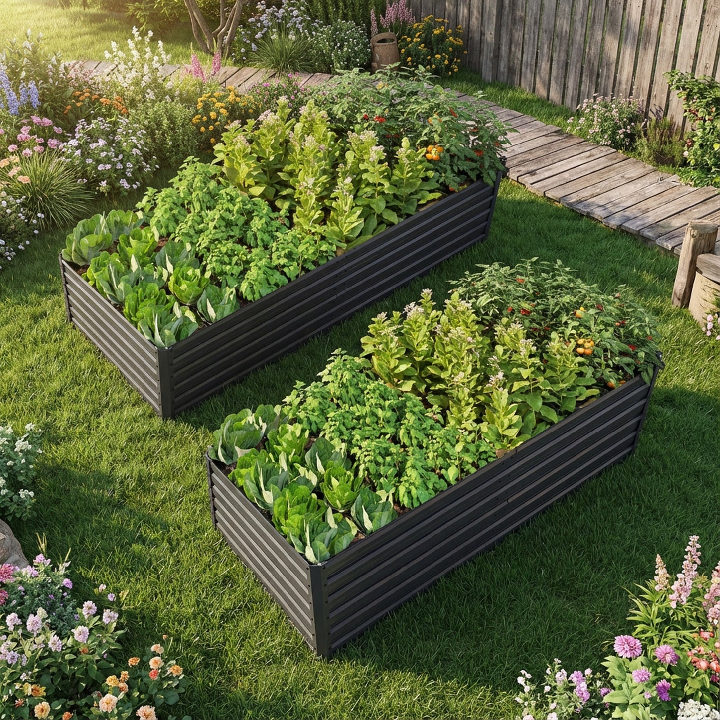 Raised Garden Bed Kit - 2 Pack 8x4x2 FT Galvanized Metal Planters