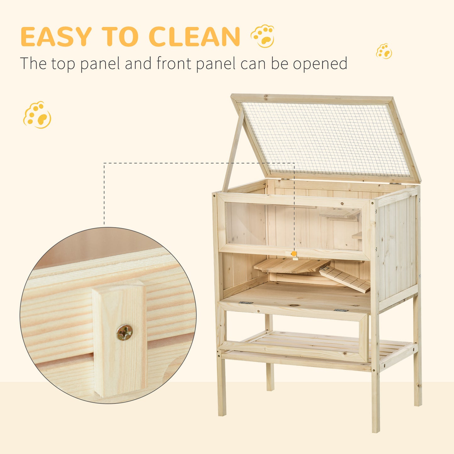 3-Tier Wooden Hamster Cage Small Animal Habitat with Openable Top & Storage Shelf