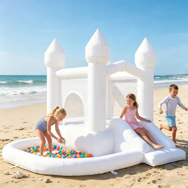 Inflatable Bounce House with Slide and Ball Pit - White