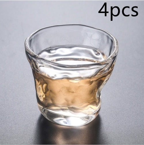 Heat-Resistant Glass Teacup Set with Hammered Pattern - Thick Tea Cups