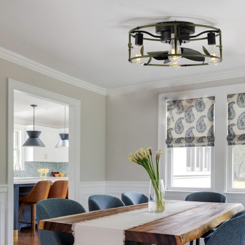 Green Built-in Ceiling Fan with Light and Remote Control - Modern Low Profile Design