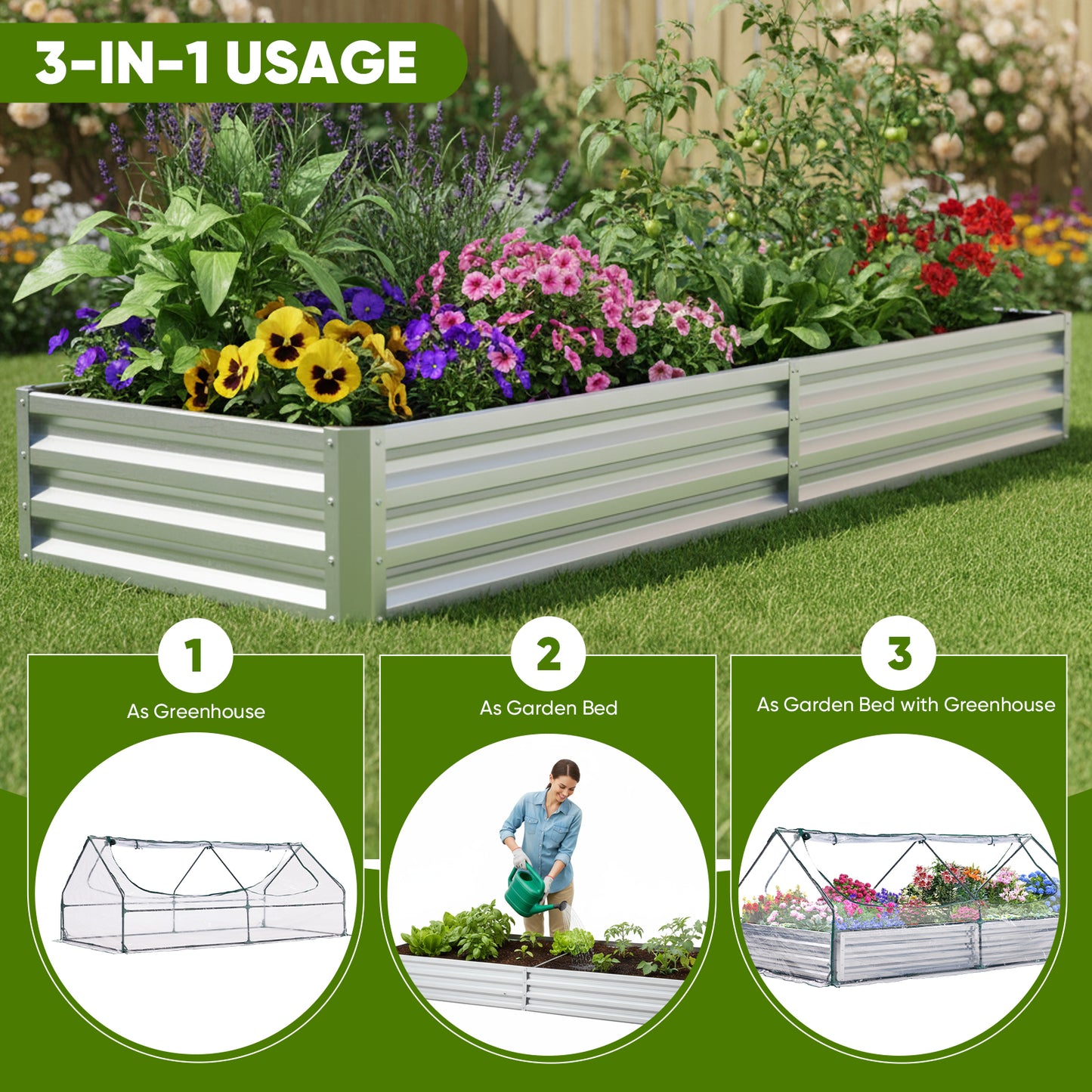 Greenhouse with Double Zipper Doors Waterproof UV Protection for Flowers, Vegetables & Herbs - Multiple Sizes