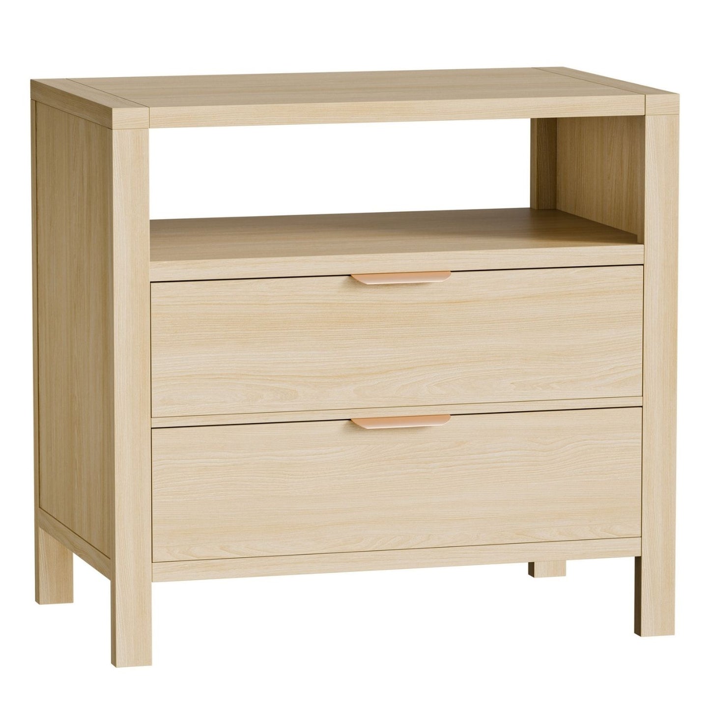 Nightstand with 2 Drawers and Open Shelf - Space-Saving Organizer