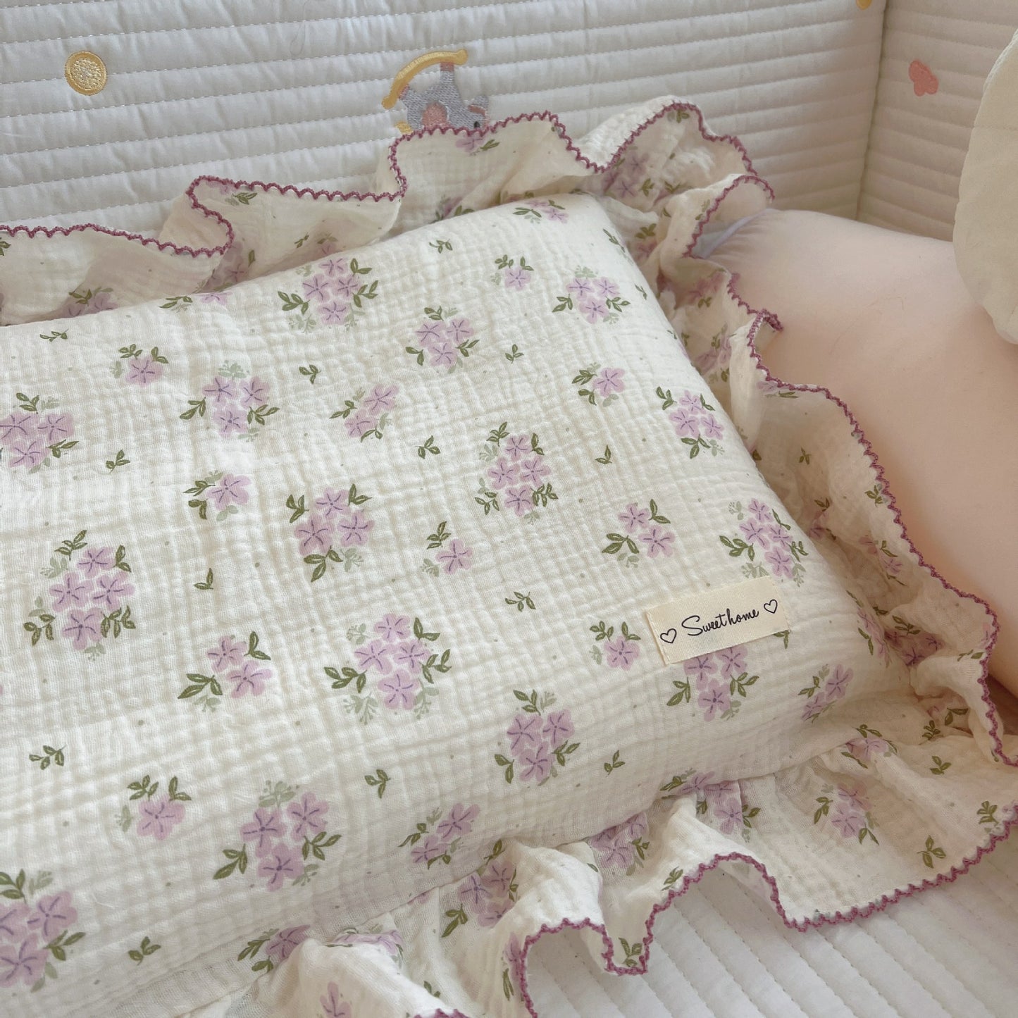 Korean Floral Cotton Gauze Pillowcase - Soft Home Bedding