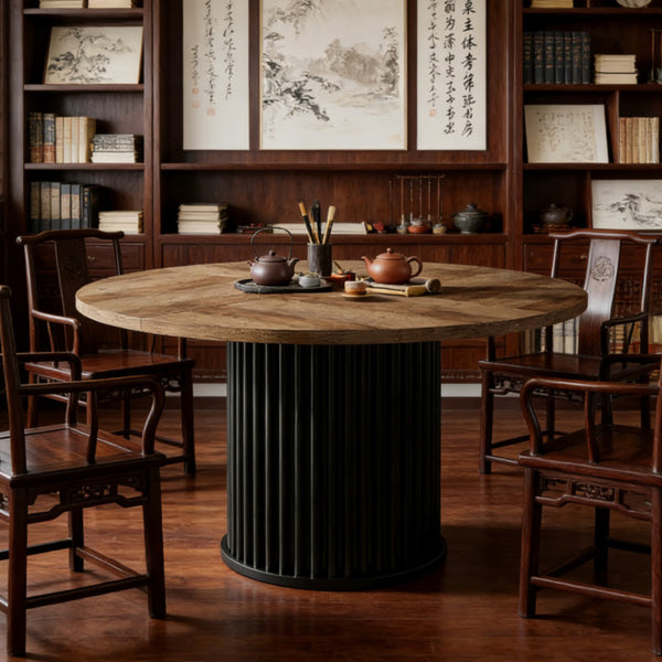 Round Dining Table - Modern Black Kitchen Table for 6