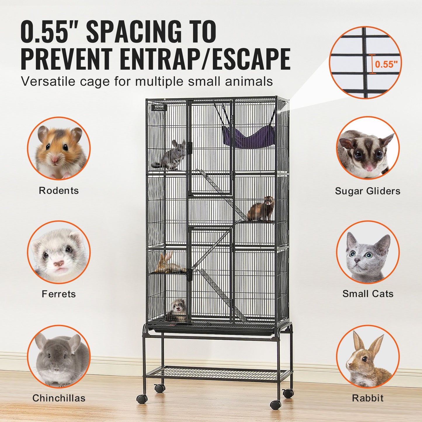 Small Animal Cage 4-Tier Metal Ferret Cage with Ramps & Tray - Black