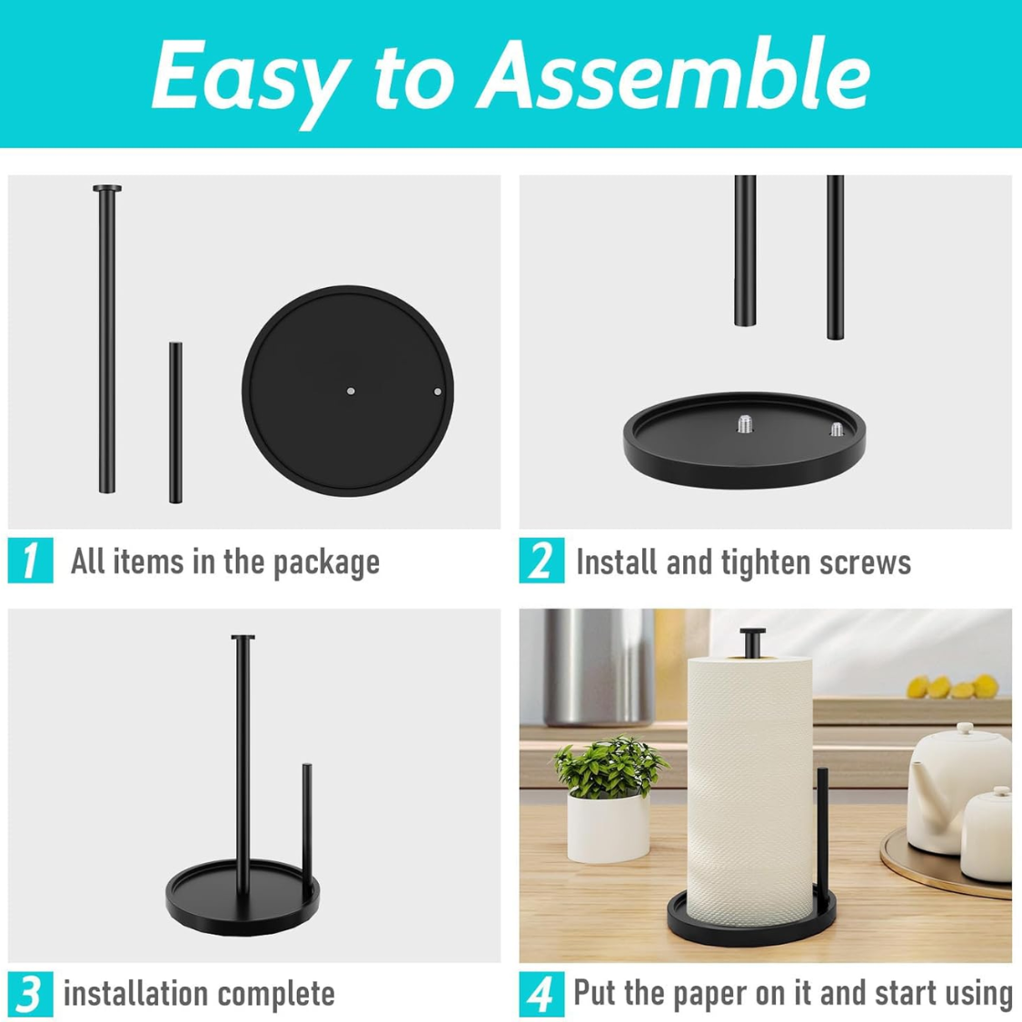 Paper Towel Holder Countertop, Standing Roll With Anti Slip Weighted