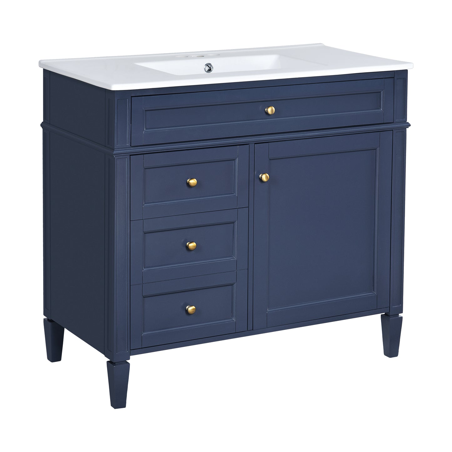 36'' Blue Bathroom Vanity with Ceramic Sink & 3 Drawers