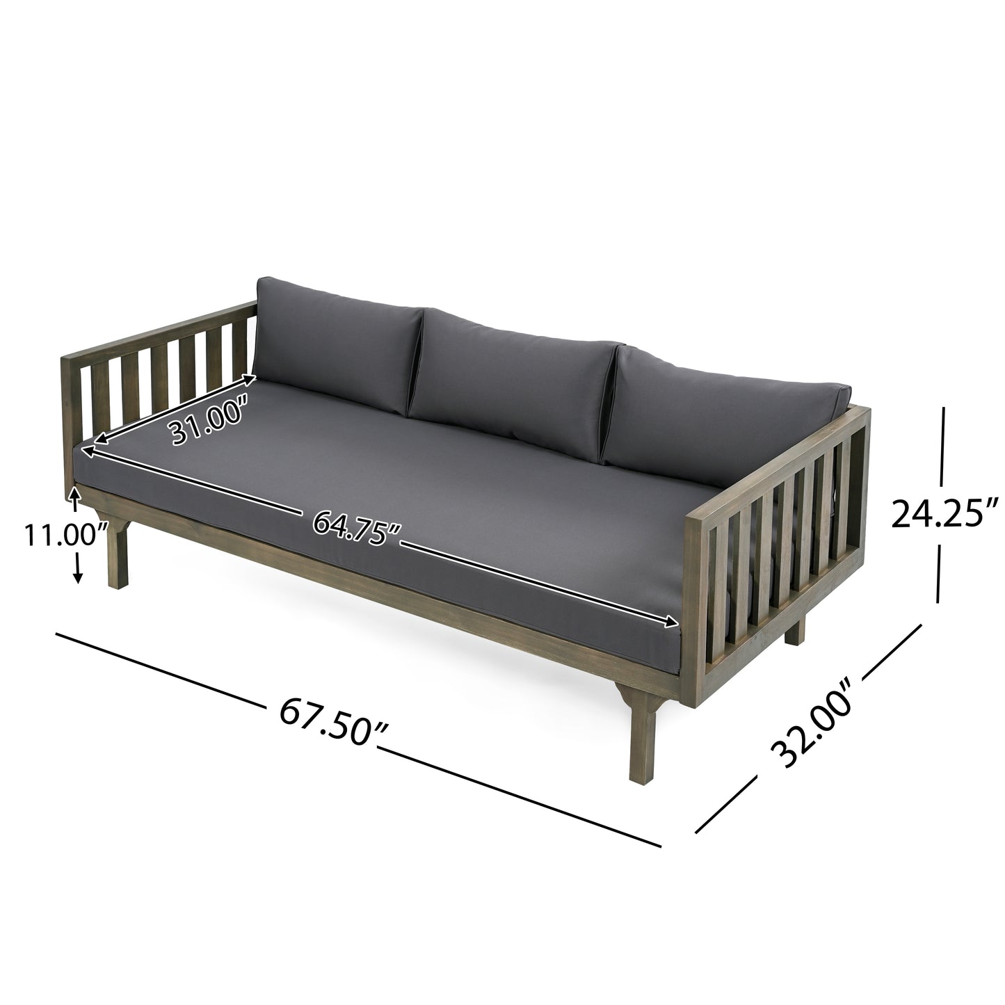 CLAREMONT 3 SEATER DAYBED GREY WOOD CUSHION