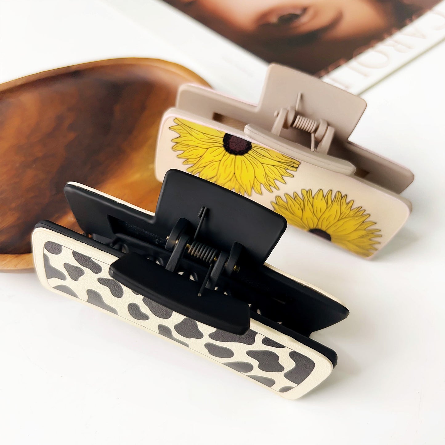 Western Denim Style Leather Hair Barrettes with Retro Printed Designs