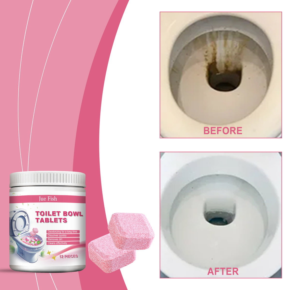 Toilet Cleaning Effervescent Tablets Pack - 12 Pieces Bottle