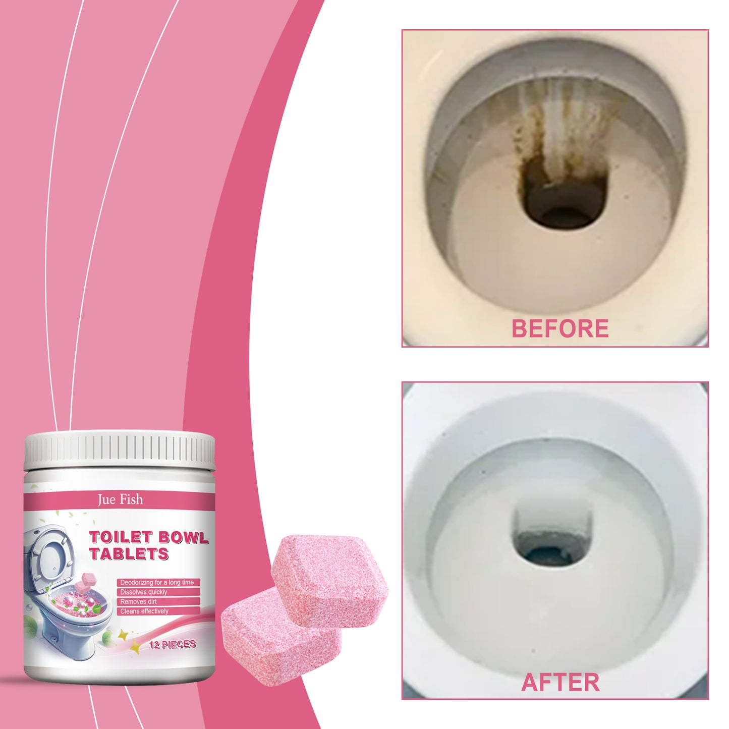 Toilet Cleaning Effervescent Tablets - 12 Pack for Toilet Hygiene