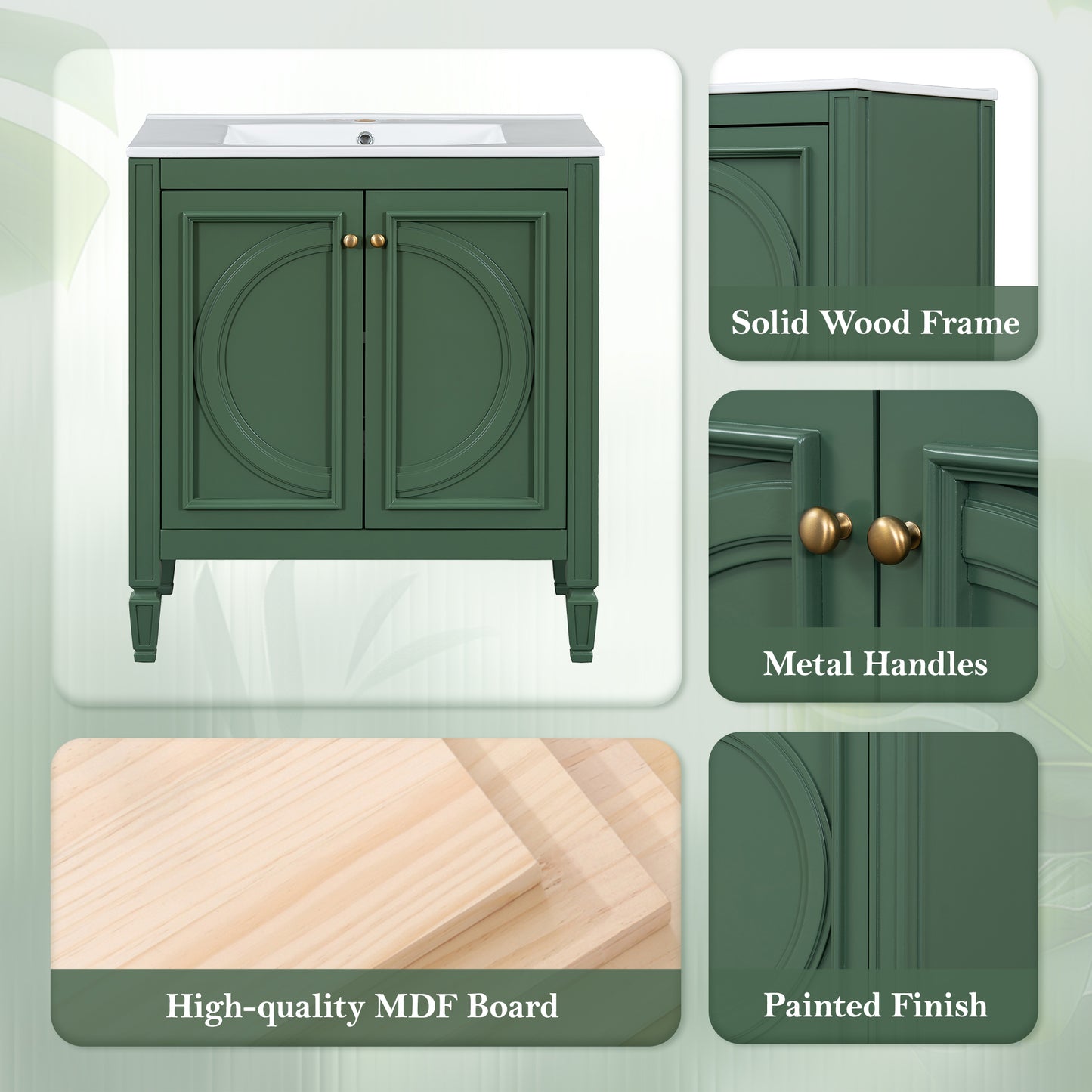 30" Vintage Bathroom Vanity with Sink & Soft Close Doors - Green