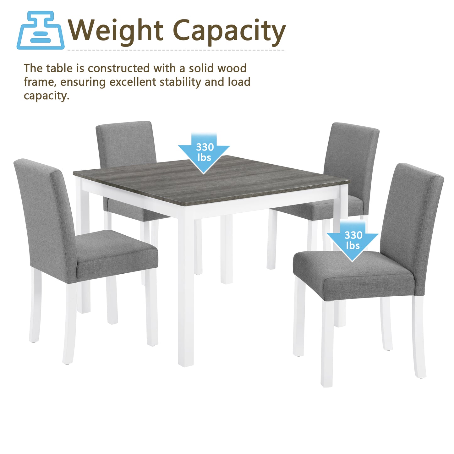 5-Piece Wooden Dining Table Set with 4 Chairs - Grey & White