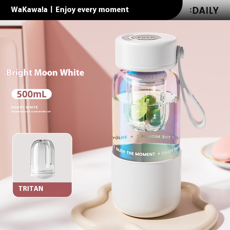 Magnetic Elastic Tea Water Separator Glass Cup with Lid 500mL
