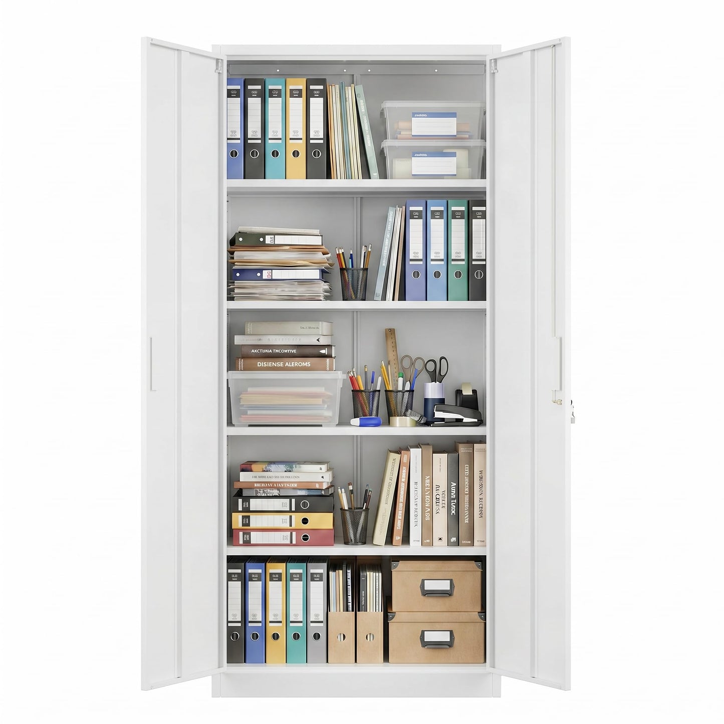Lockable Metal Garage Storage Cabinet with 4 Adjustable Shelves - White