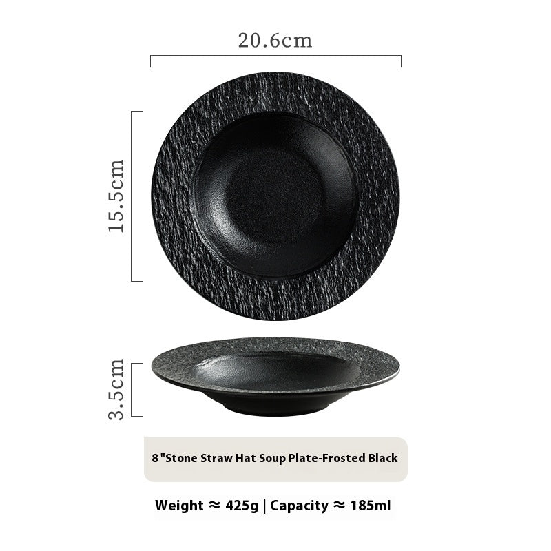 Ceramic Soup Plate Set - Stone Pattern Round Dinnerware for Kitchen & Dining