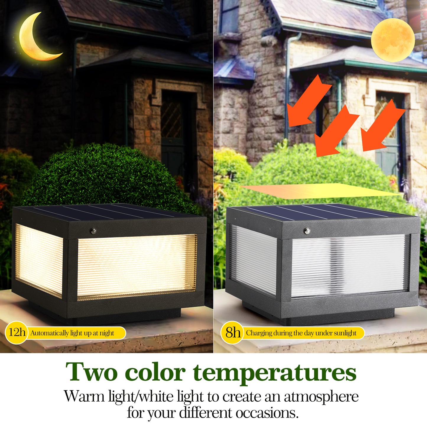 Solar Powered LED Post Cap Light - Modern Outdoor Fence Light