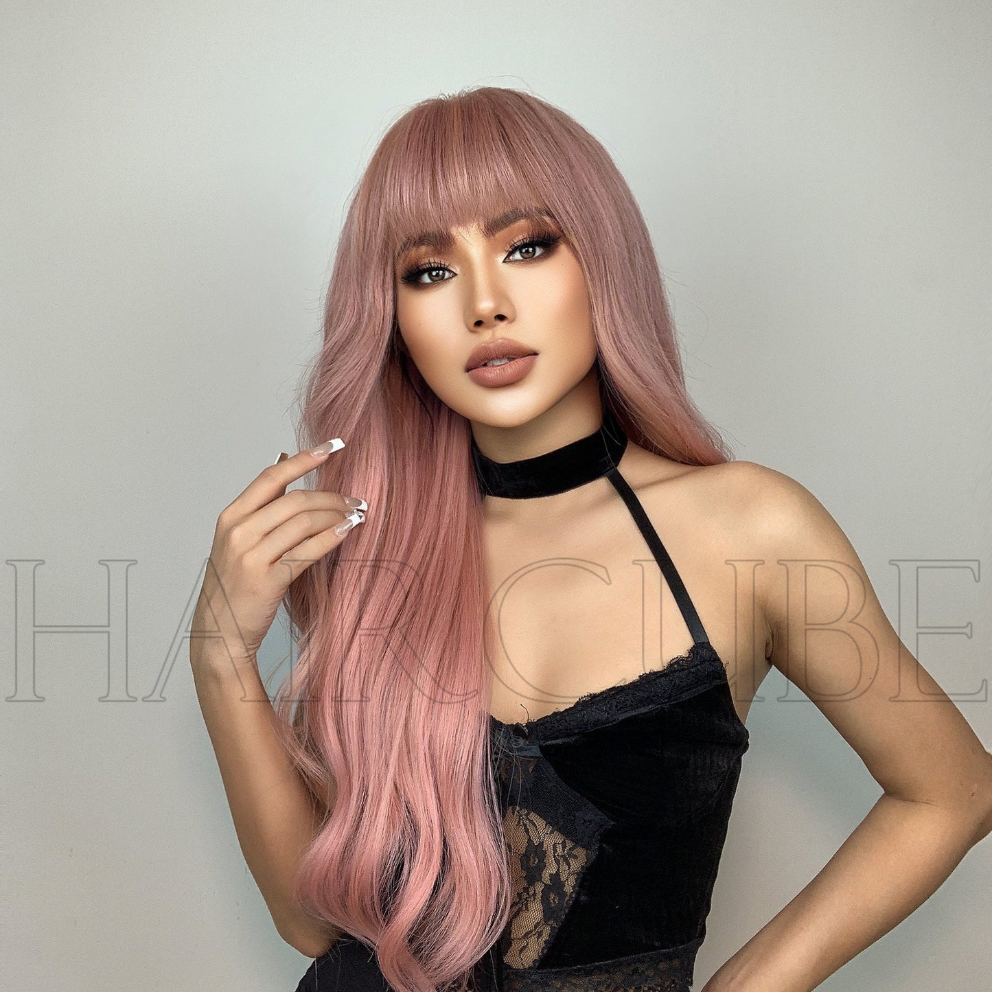 Pink Long Curly Wig for Women - 24 Inch Synthetic Hair Extension