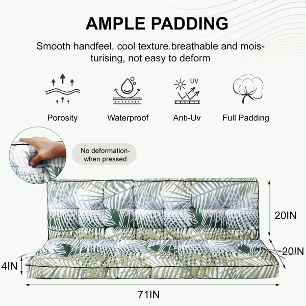 Outdoor Swing Cushions 70 Inch Waterproof 4in Thick Replacement Seat with Backrest & Ties for Patio Garden Lawn