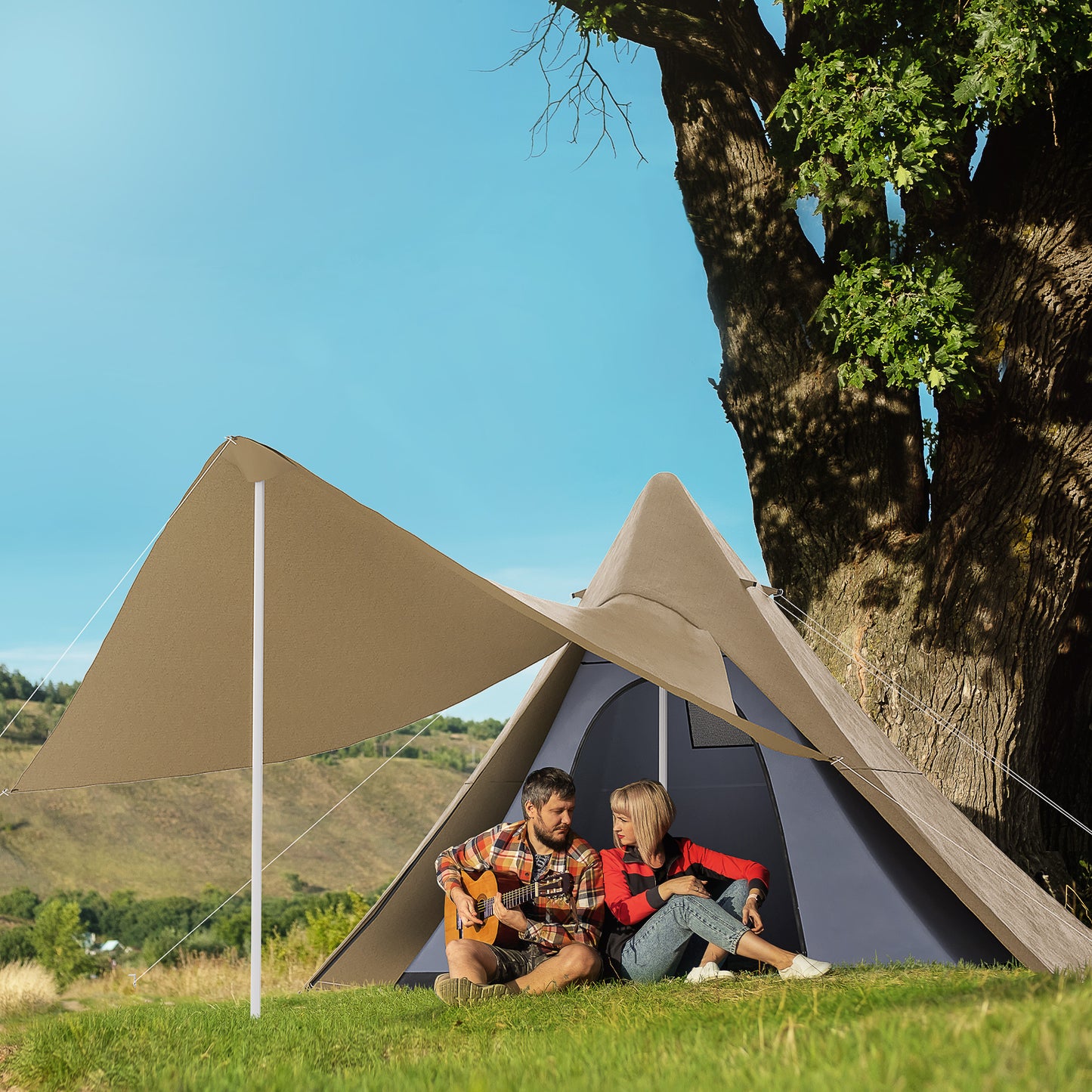 Waterproof Teepee Tent with Porch Area for 2-3 Persons - Coffee