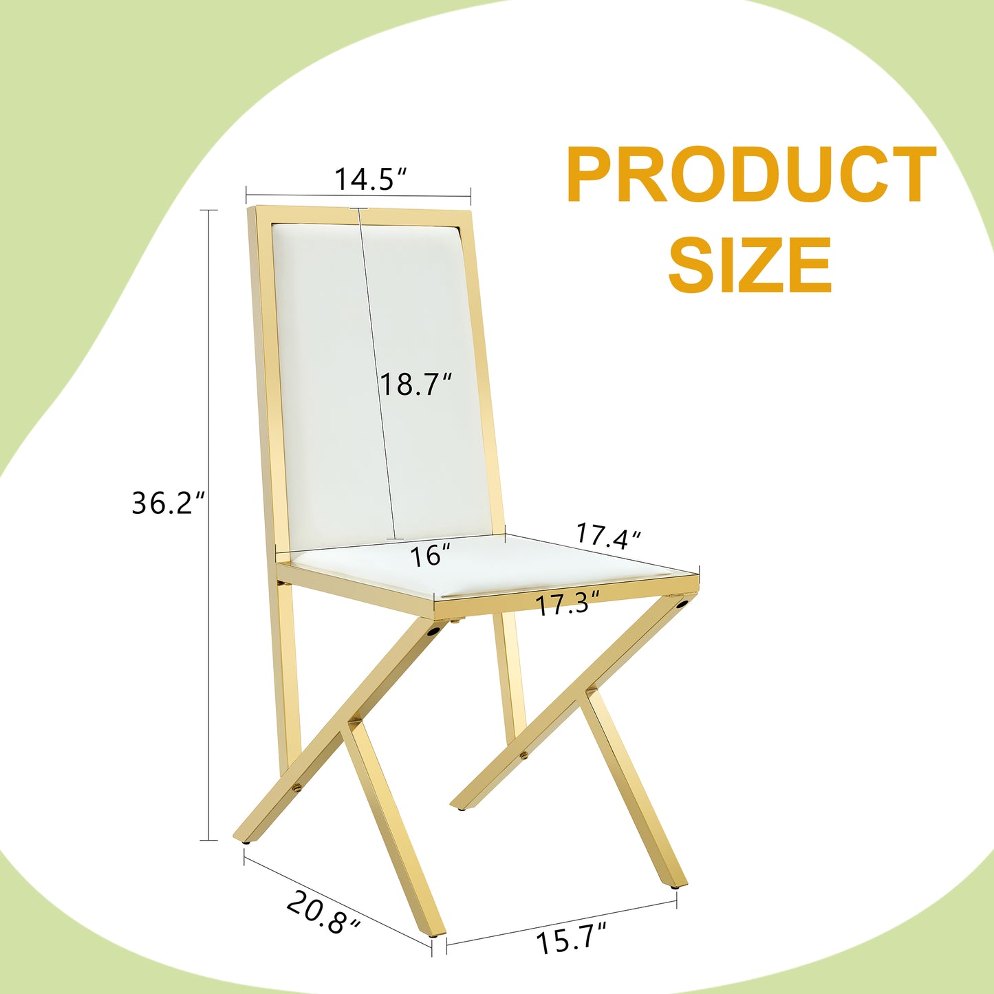 2-pack Gold Metal Framed White PU Dining Chairs Ergonomic Design, A