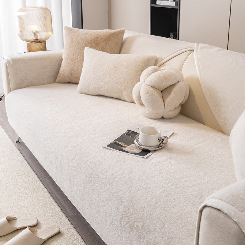 Winter Plush Sofa Cover - Non-Slip Solid Color Couch Protector