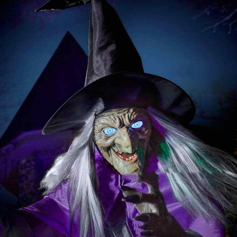 Large Flying Witch Halloween Decoration Outdoor Animatronic Horror Prop with Sound