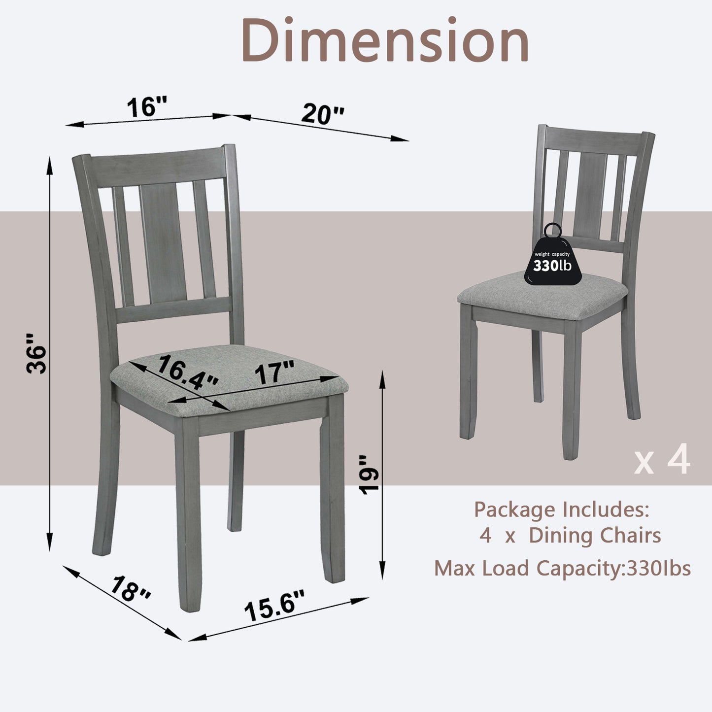 Upholstered Dining Chairs Set of 4 - Gray Wooden Kitchen Chairs