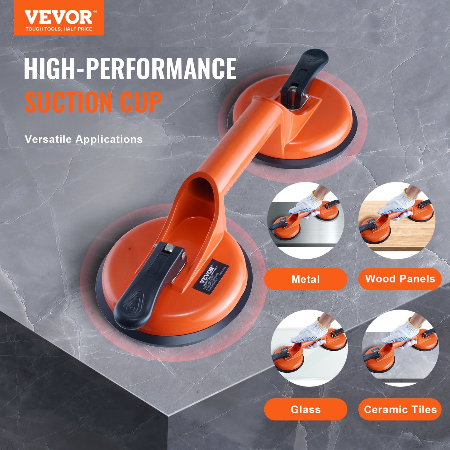 Heavy Duty Glass Suction Cup 2 Pack - 330 Lbs Load Capacity with Aluminum Handle