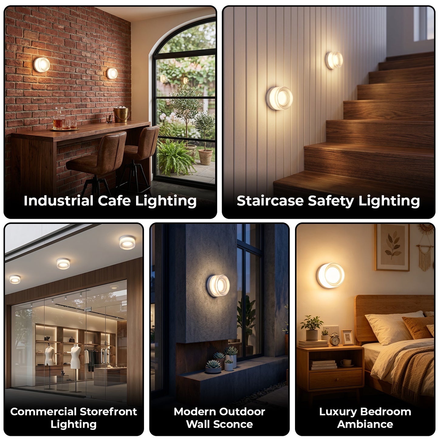 White LED Wall Sconce - Indoor Outdoor Round Glass Light for Living Room Bathroom Porch