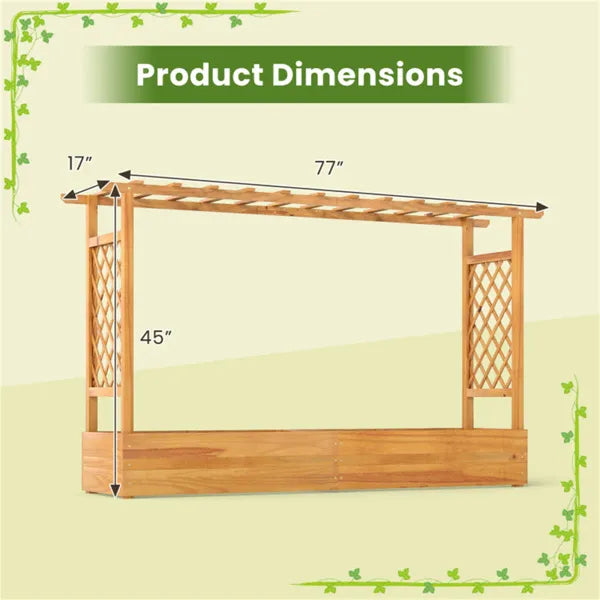 Wooden Raised Garden Bed with Trellis & Flat Roof - Planter Box for Climbing Plants Vegetables Flowers