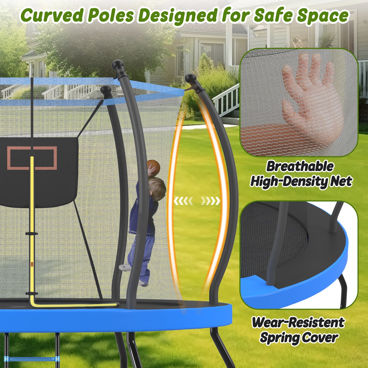 10FT Outdoor Trampoline with Basketball Hoop, Net & Ladder - Blue