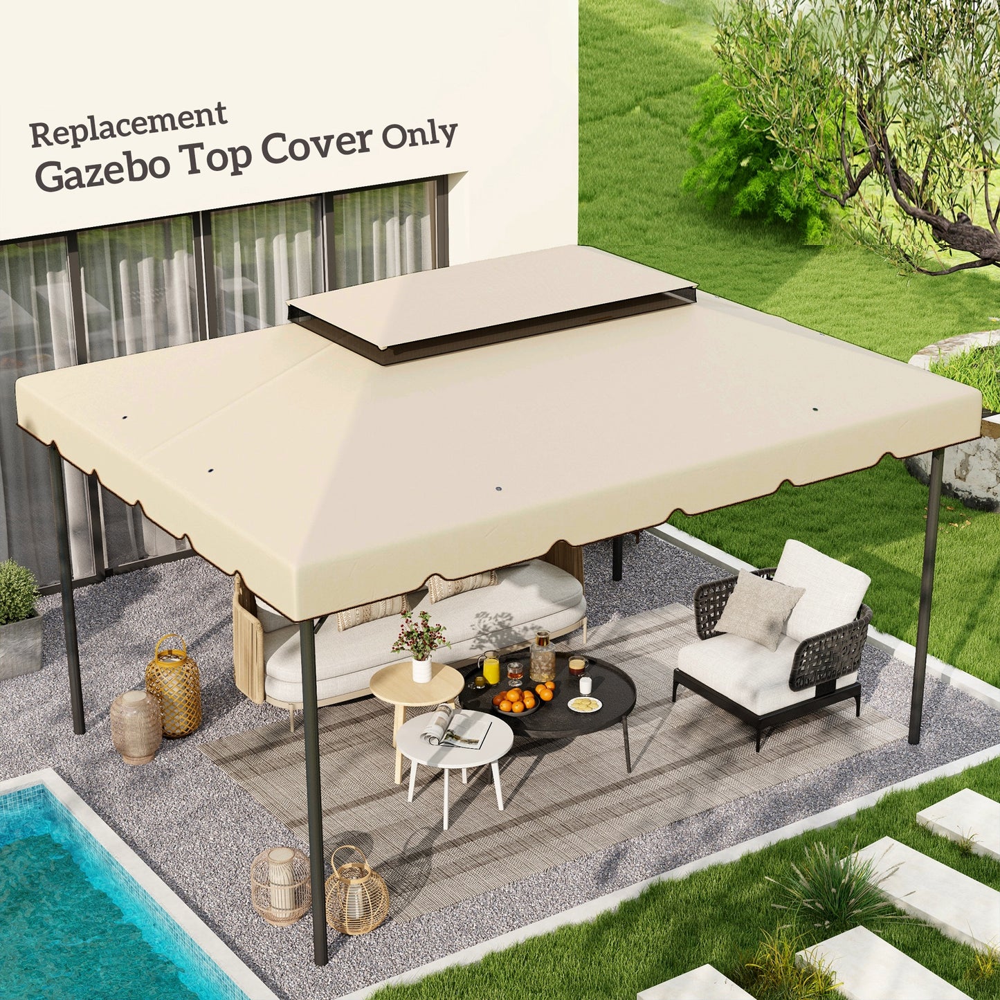 Gazebo Replacement Canopy Top - 13x10 ft, Cream White