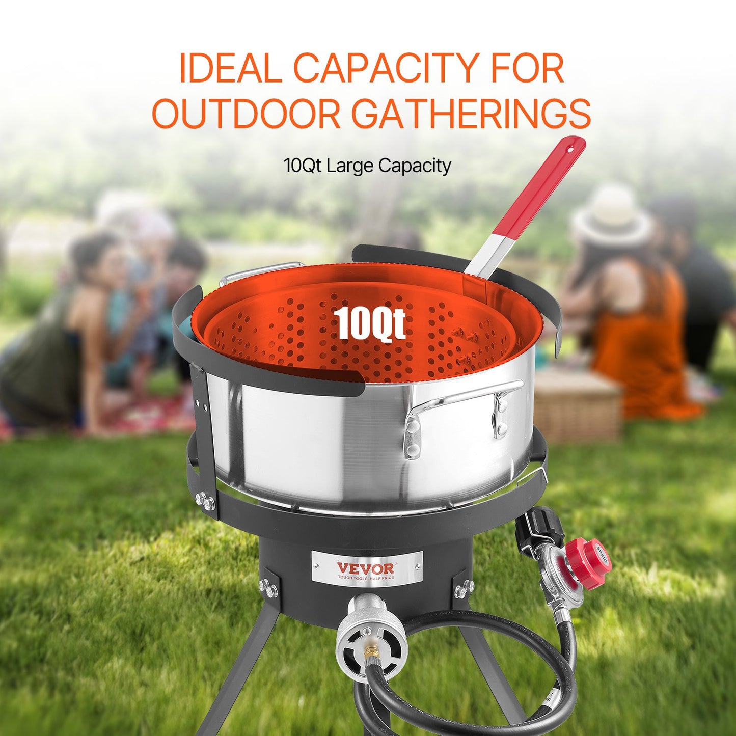 10 Qt Outdoor Propane Deep Fryer Kit with Basket - Silver