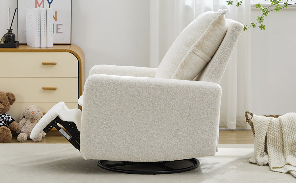 Swivel Rocker Recliner Chair - Teddy Fleece in White