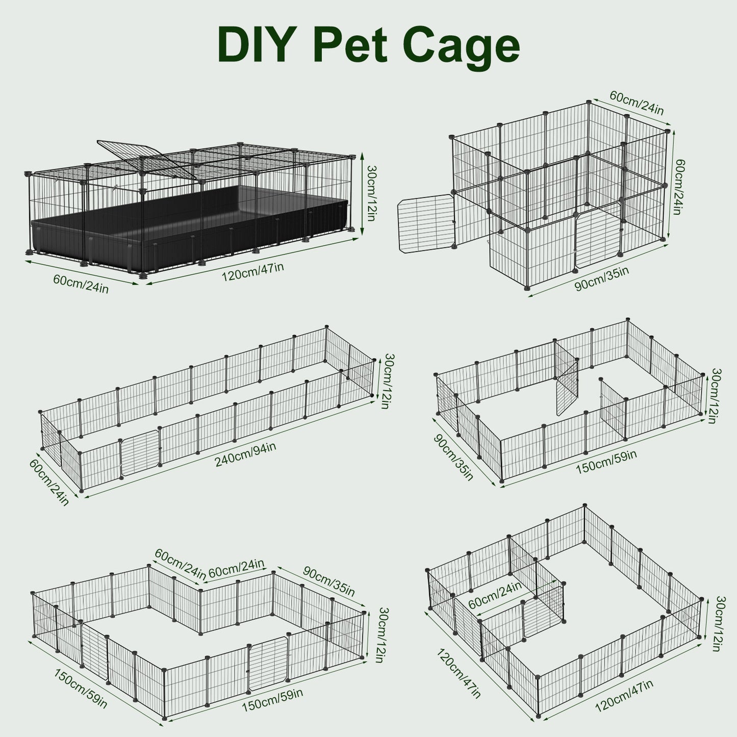 Large Modular Small Animal Cage with Waterproof Floor Mat - DIY Pet Enclosure for Guinea Pigs, Rabbits, Chickens, Hamsters