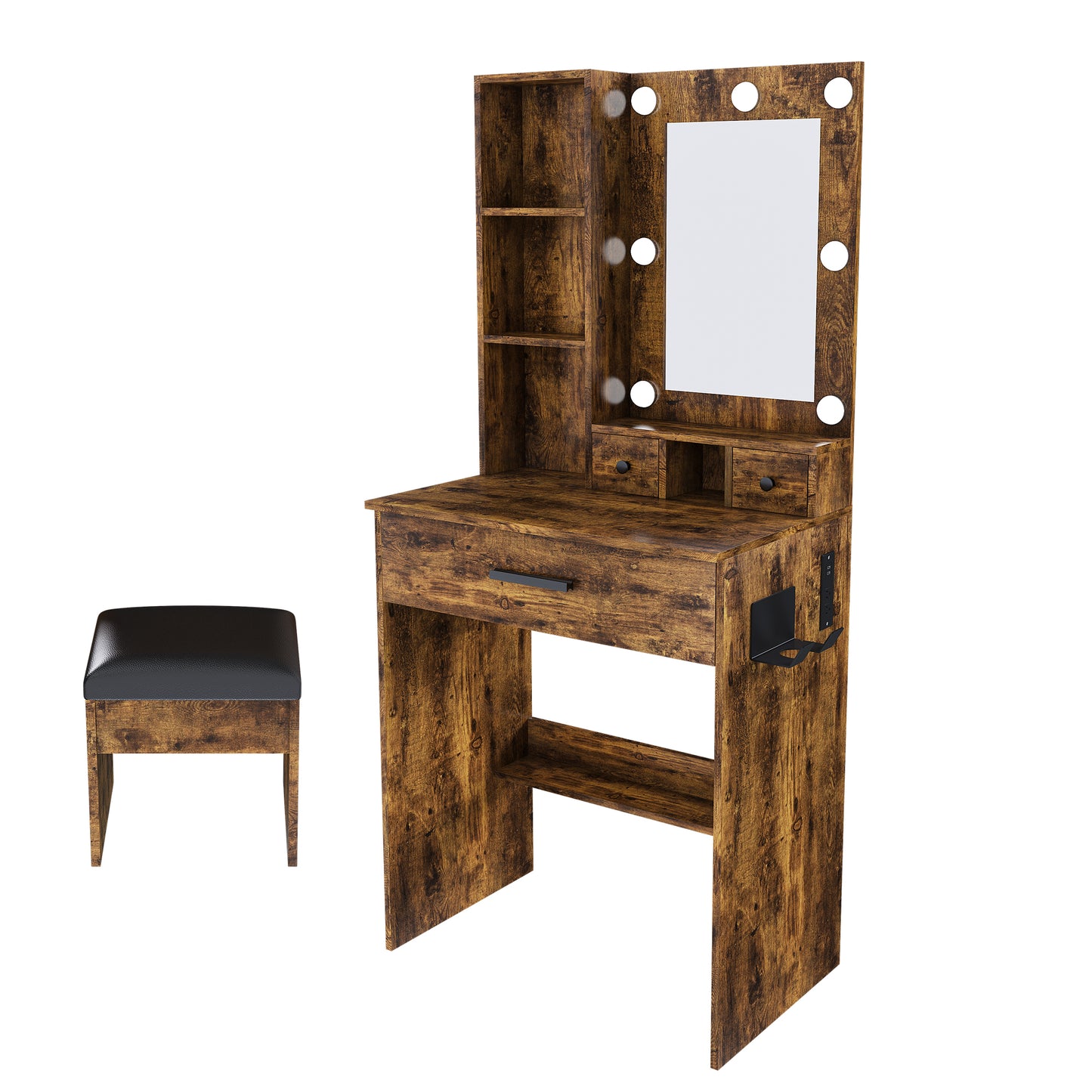 Vanity Table With Mirror & Adjustable LED Lights, Power Outlet,