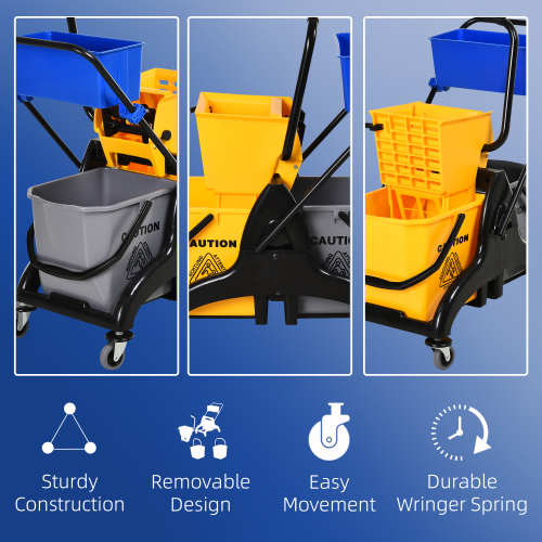 Garden Mop Bucket with Swivel Arm and 6.9 Gallon Capacity - Yellow