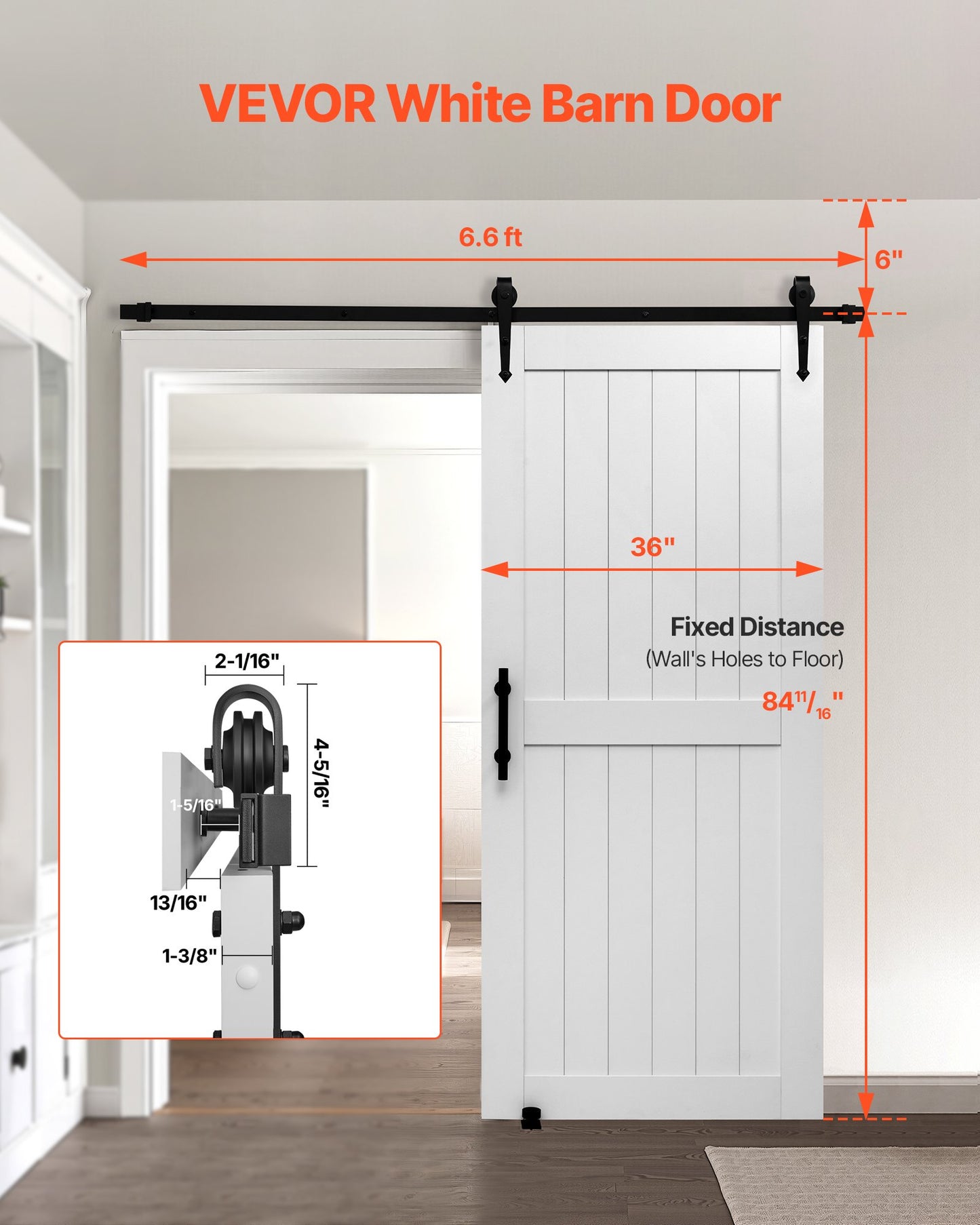 36 x 84 Inch Sliding Barn Door with Hardware Kit - Waterproof MDF Panel, Easy Install